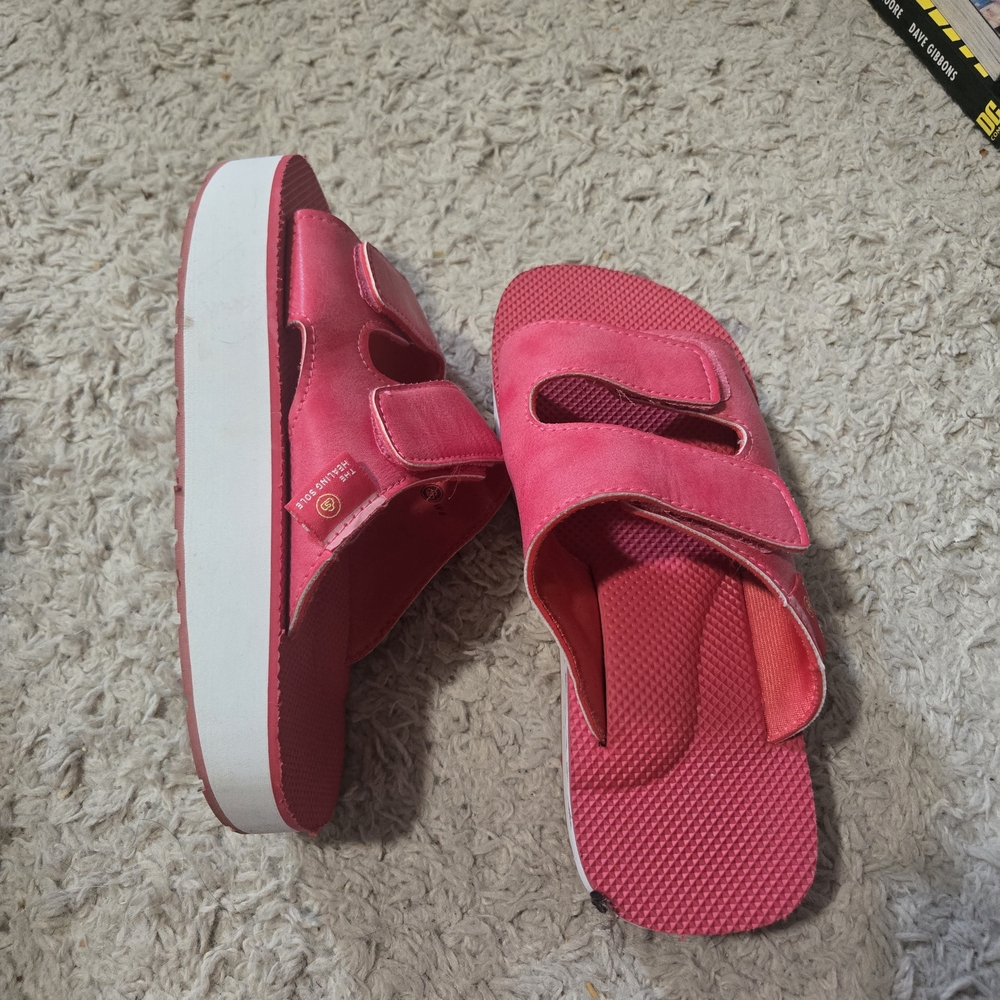 Vibrant Pink Velcro Slide Sandals